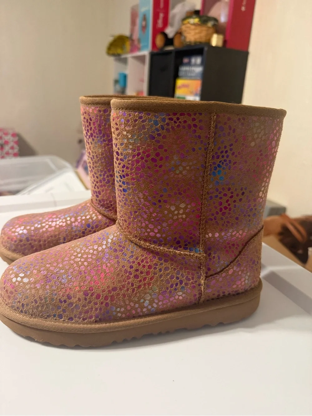 UGG Kids Tan Holographic Dot Mid Boots